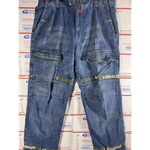 Vintage Marithe Francois Girbaud Blue Jeans Sz 40 Green Shuttle Straps Y2K Baggy